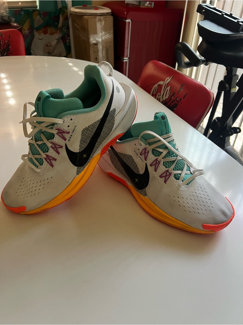 Nike Women’s White Teal & Orange Athletic Running Shoes with Black Swoosh